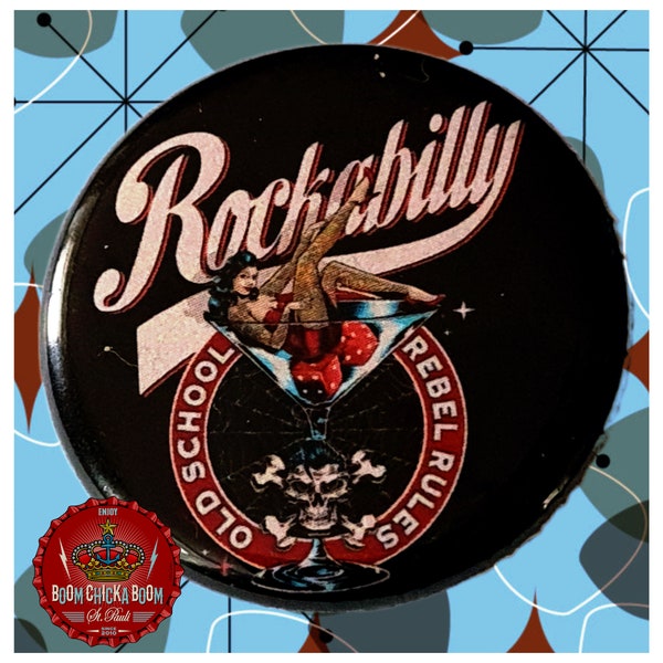 Rockabilly Pin Up im Glas Nadelbutton