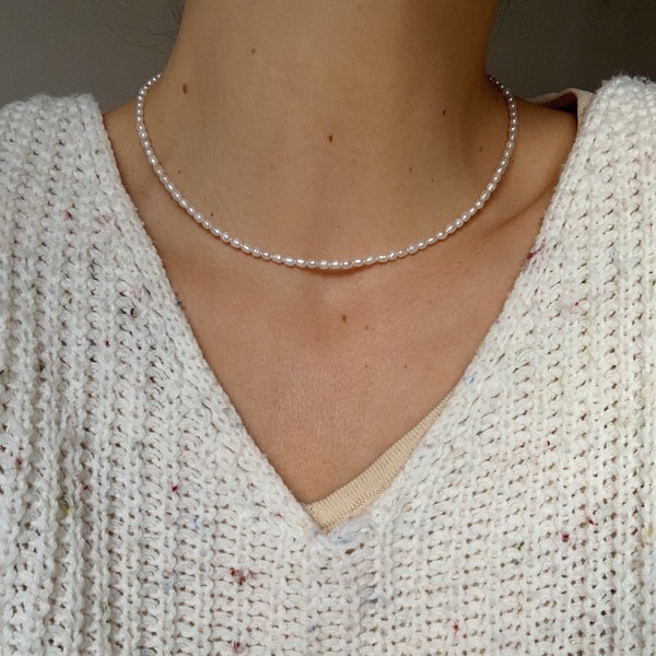 Freshwater Pearl Necklace Beaded Choker | Filigree pearl necklace | anella jewels classic mini pearl necklace