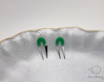 Mini Arch and Triangles Dangle Earrings | Jade Green, Silver | Polymer clay earrings, Statement earrings