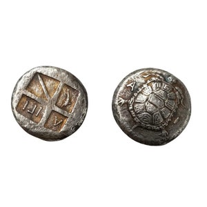 Ancient Greek Islands off Attica Aegina Stater, Silver 925 Plated Replica, Reproduction Greek Coin image 1