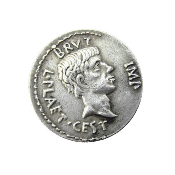 Brutus Assassin of Julius Caesar,Ides of March coin, Ancient Roman Empire Denarius Coin, Silver Plated Coin Replica, Reproduction Roman Coin