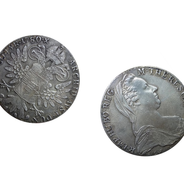 Maria Theresia Austria Habsburg 1780 Silver Plated Thaler Coin, Silver Plated Replica, Reproduction Coin