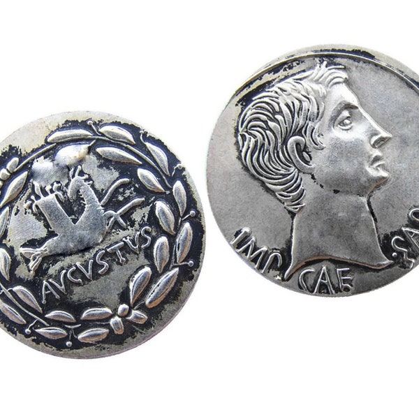 Octavian Augustus Coin, Ancient Roman Empire Denarius Coin, Silver Plated Coin Replica, Reproduction Roman Coin