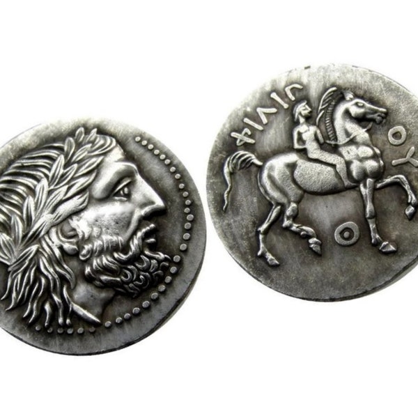 Greco antico Filippo II di Macedonia AR Tetradracm, Argento 925 Placcato Replica, Riproduzione Moneta Greca