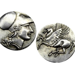 Ancient Greek Silver Syracuse Corinth Stater Coin, Silver 925 Plated Replica, Reproduction Greek Coin