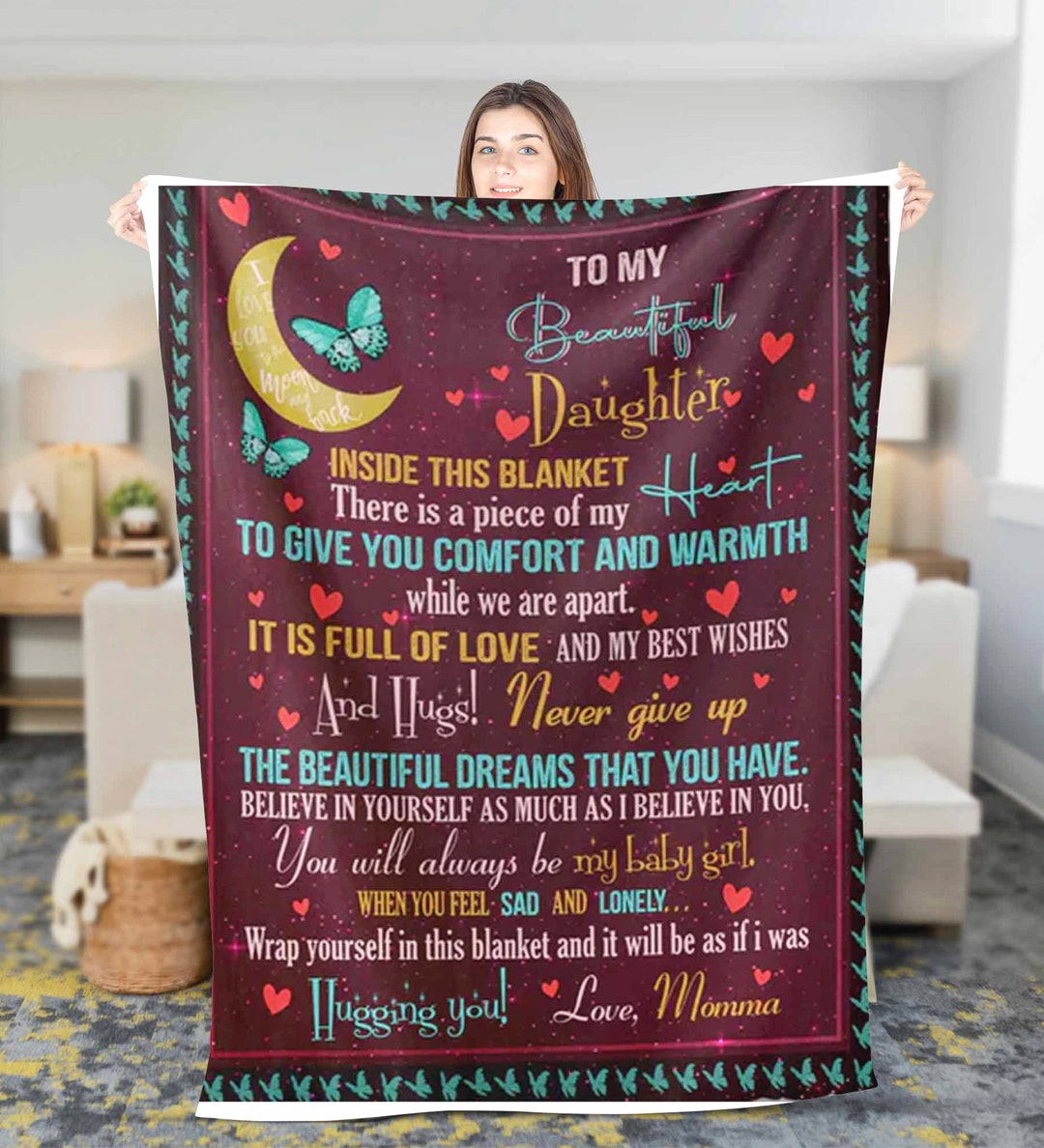 Personalized to My Daughter Fleece Sherpa Blanket Birthday Gift for Daughter Christmas Gift