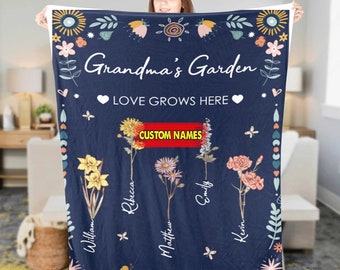 Personalized To my Grandma's Garden Fleece Sherpa Blanket Grandma Birthday Gift Mother's day blanket gift, Grandma blanket, Custom Gigi gift
