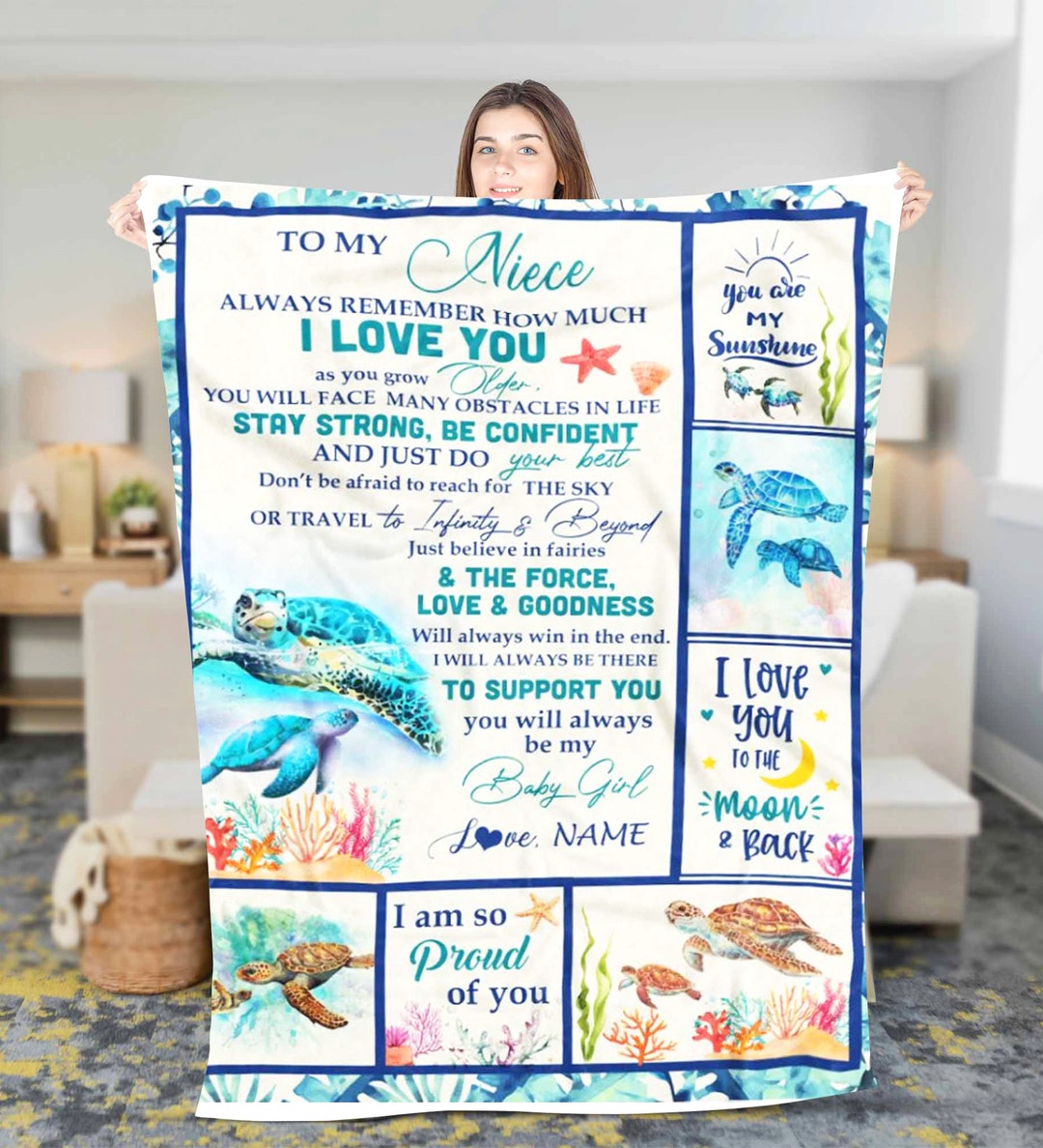 Personalized to My Niece Fleece Sherpa Blanket Gifts for Niece From