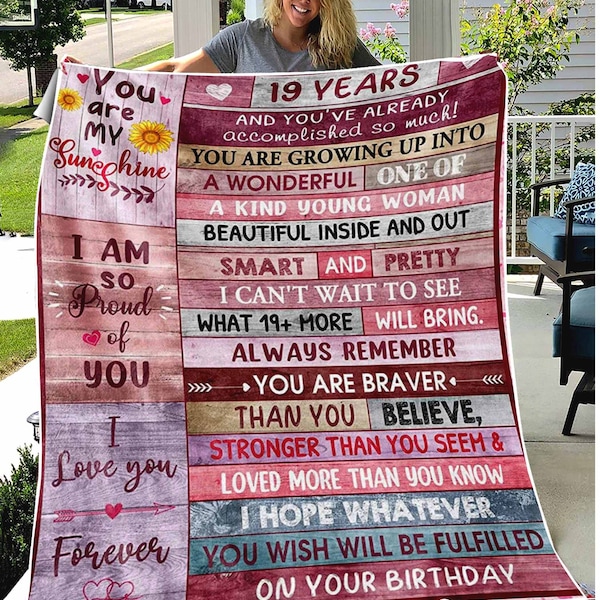 Custom 19 Year Old Girl Birthday Gift, Happy 19th Birthday Blanket, Ideal Gifts for 19th birthday, blanket for daughter's birthday blanket