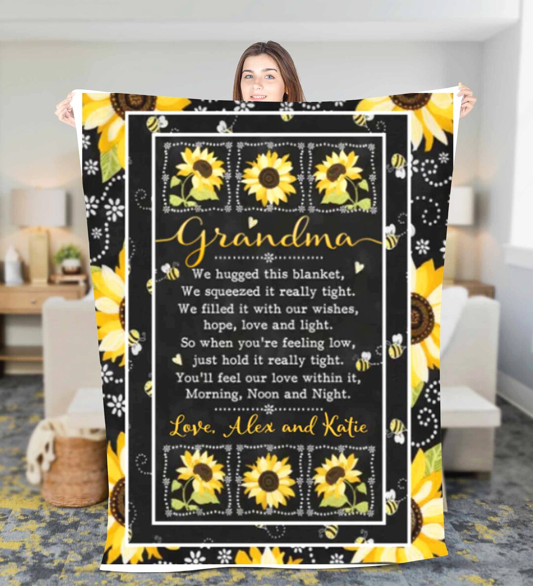 Personalized to Our Grandma Fleece Sherpa Blanket Grandma Birthday Gift