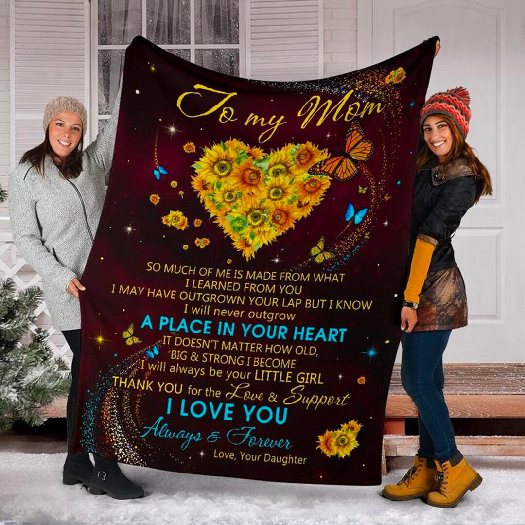 Personalized to My Mom Sunflower Heart Blanket Butterfly Custom Fleece ...