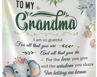 Personalized To My Grandma Flower Elephant Blanket Custom Fleece Blanket Birthday Gifts From Granddaughter Grandson For Grandma Happy Decor