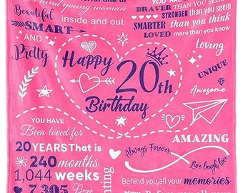 20th Birthday For Girls, Girl Birthday Gift, Happy 20th Birthday Blanket, Ideal Gifts for 20th, blanket for daughter, son's birthday blanket