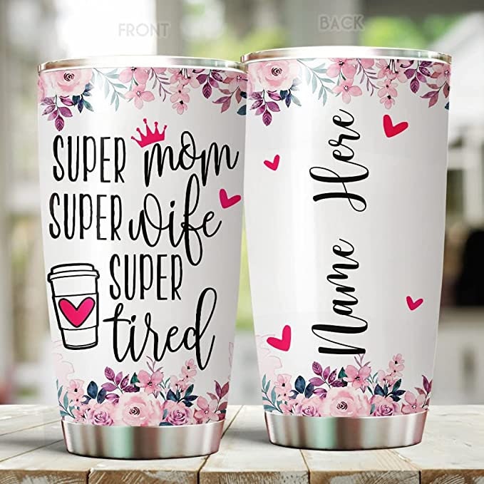 Tired As A Mother Coffee Tumbler — White Confetti Box