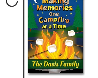 Making memories one campfire at a time,camping flag, fire pit, custom garden flag, happy camper,Camping Gift,Gift for Campers, Camping Decor