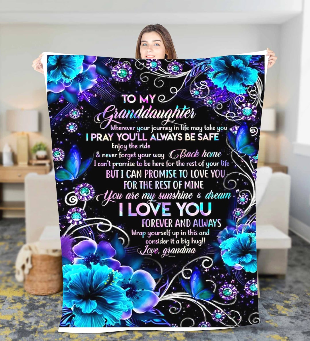 To My Lovely Granddaughter - Family Personalized Custom Blanket - Christmas Gift From Mom, Grandma