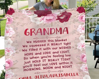 Personalized Grandma Pink Flower Blanket Custom Name Fleece Blanket Birthday Gifts From Granddaughter And Grandson For Grandma Happy Decor