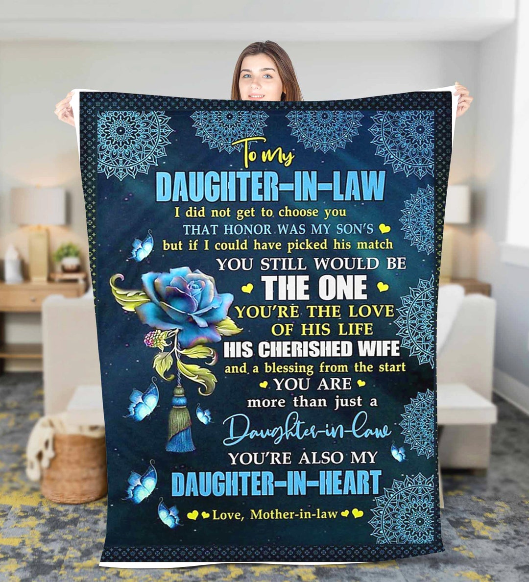 Personalized to My Daughter in Law Flower Fleece Sherpa Blanket Daughter Birthday Gift Mother's