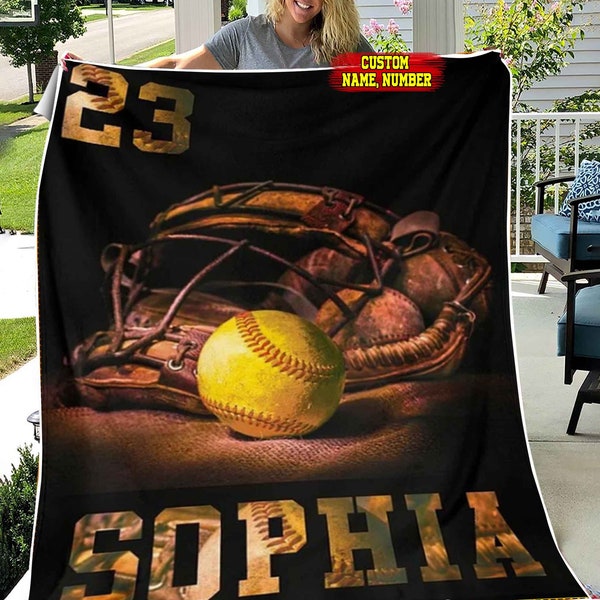 Personalized Softball Blanket, Blanket for Kids Adults, Softball Blanket gift for Softball lover, custom solfball, solfball team blanket