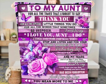 Personalized To My Aunt Fleece Sherpa Blanket Gift for Aunt From Niece Or Nephew, Birthday Gifts for Aunt, Mother's day blanket, Aunt gift