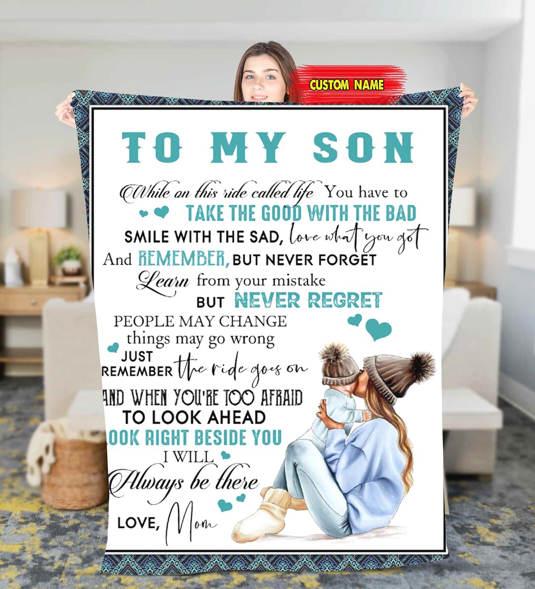 BSMEAN Fleecedecke 'To My Son' – Bedruckt Mit Lieber Botschaft, 150x200 Cm, Weiches Flanell Für Mama-Geschenk