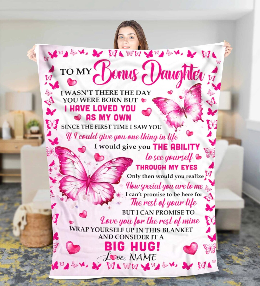 Personalized Blanket for Bonus Daughter Fleece Sherpa Blanket Custom