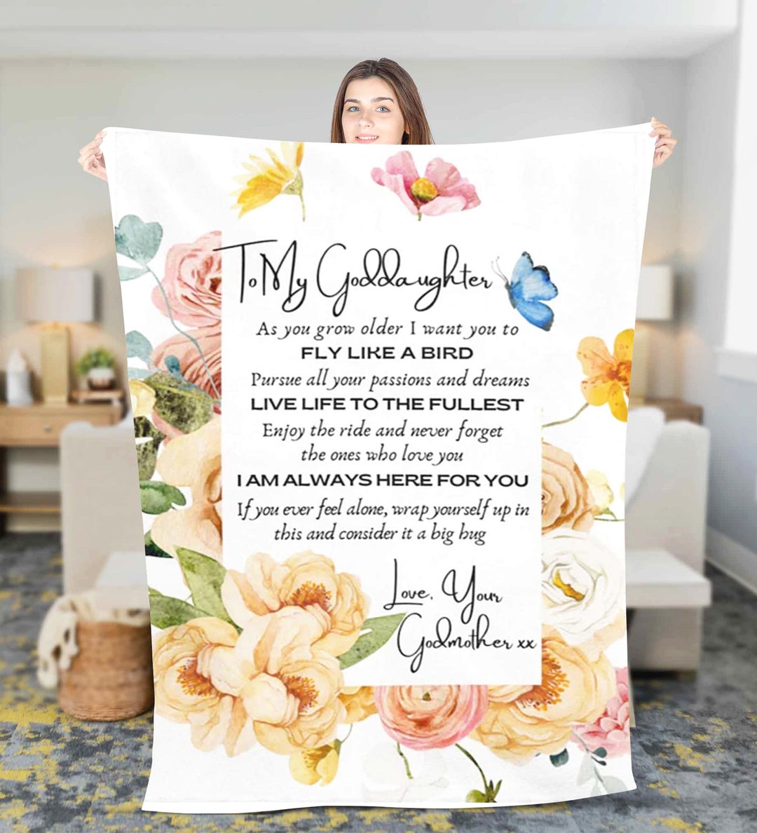 Personalized to My Goddaughter Blanket Butterfly Custom Name Fleece