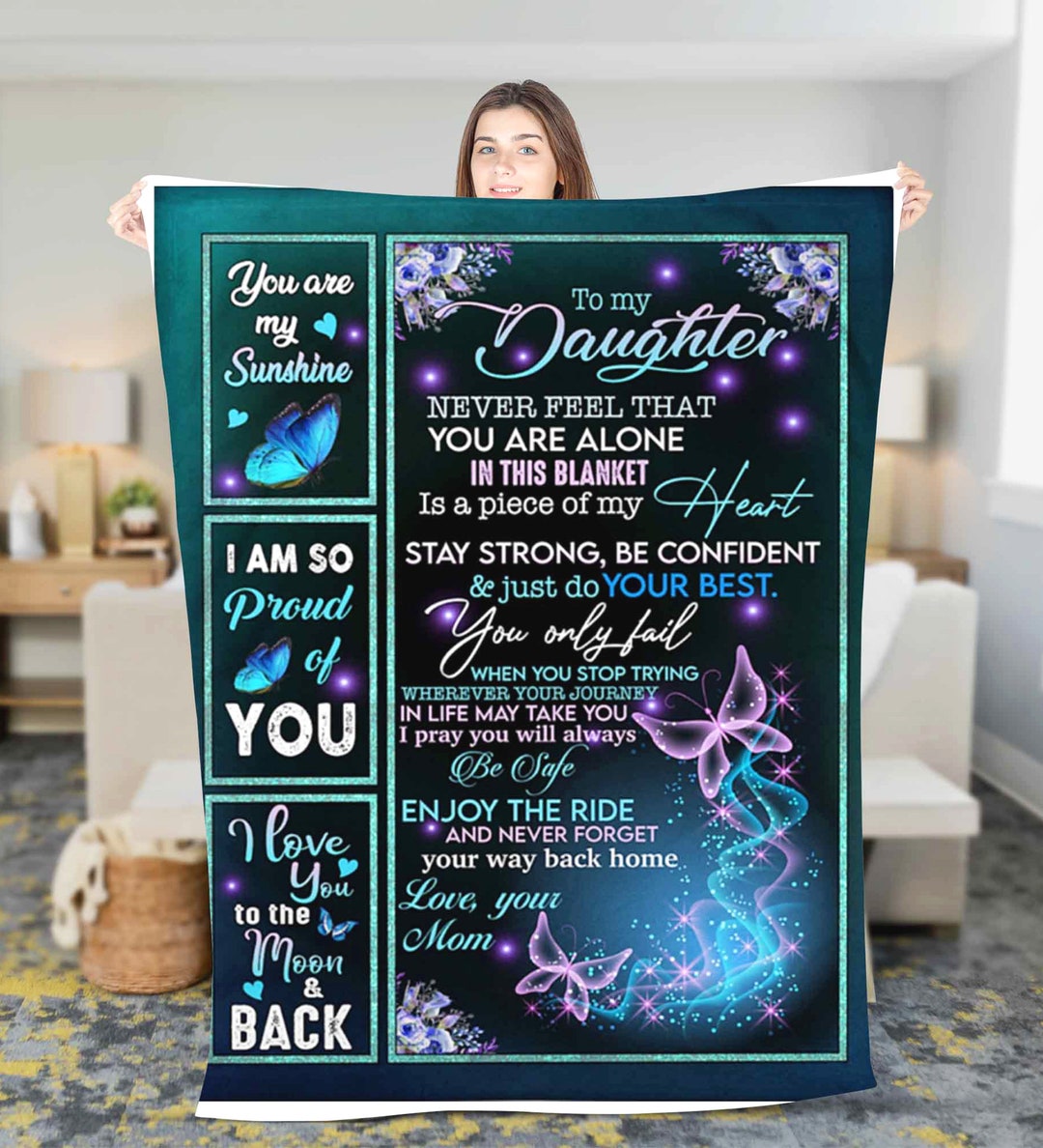 Personalized to My Daughter Fleece Sherpa Blanket Birthday Gift for Daughter Christmas Gift