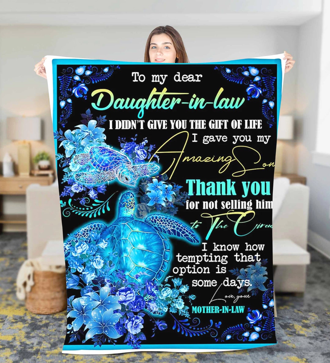 Personalized to My Daughter in Law Turtle Fleece Sherpa Blanket
