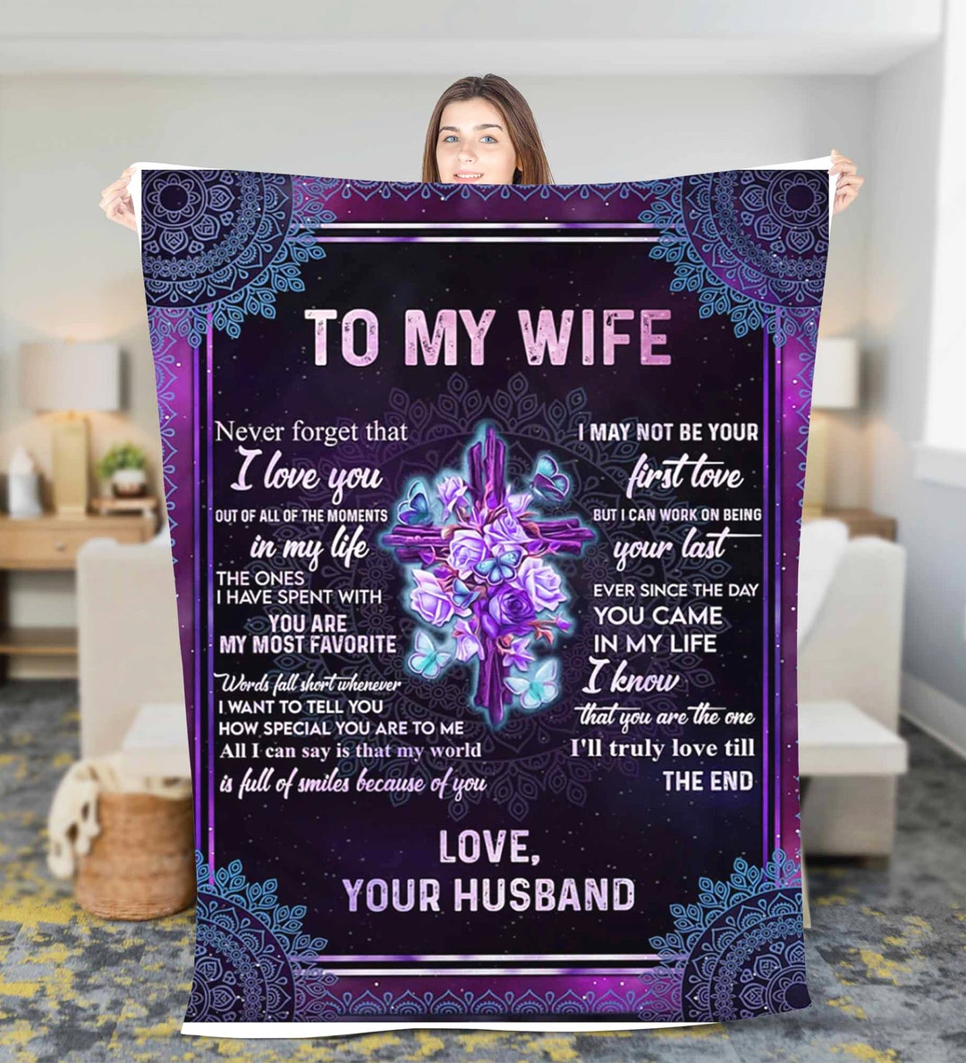 Custom to My Wife Fleece Sherpa Blankets Gifts for Wife, Birthday Gifts