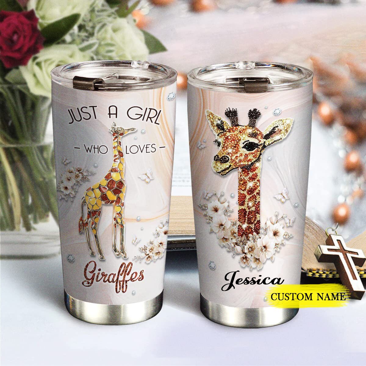 Personalized Giraffe Tumbler Giraffe Gifts Custom Name Cute