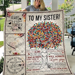 To My Sister Forever My Friend Throw Blanket Colorful Tree Fleece Blankets Gifts From Sister Brother Birthday Gifts Happy Decor Sister Gifts