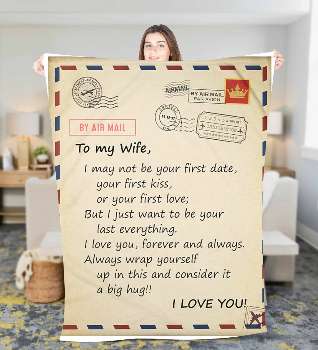 Custom to My Wife Fleece Sherpa Blankets Gifts for Wife, Birthday Gifts