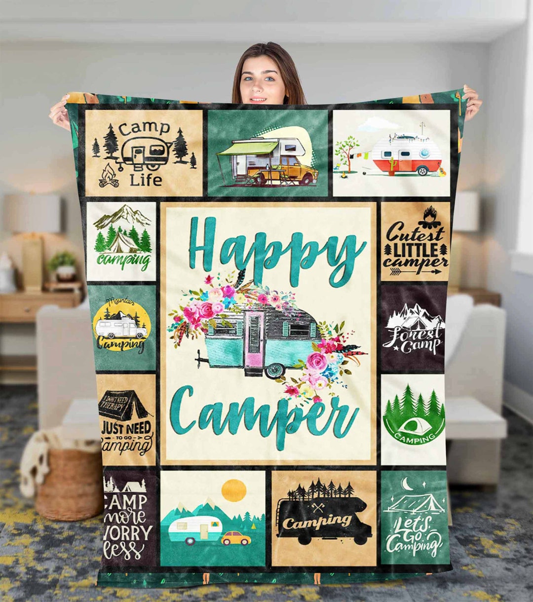 Personalized Camping Blanket - Gift for whole family, camping lovers - Happy Camper main image 1