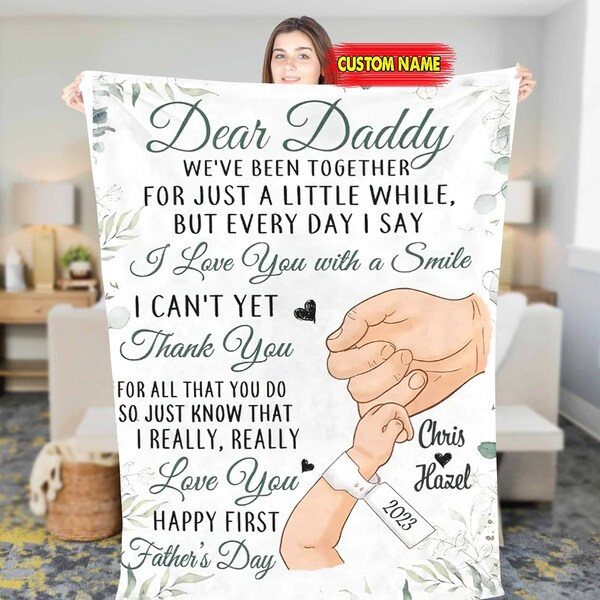 Personalized To My Daddy Blanket From Baby Name Hand Happy Fathers Day New Father Fleece Sherpa Blanket First Father's day New Born gift