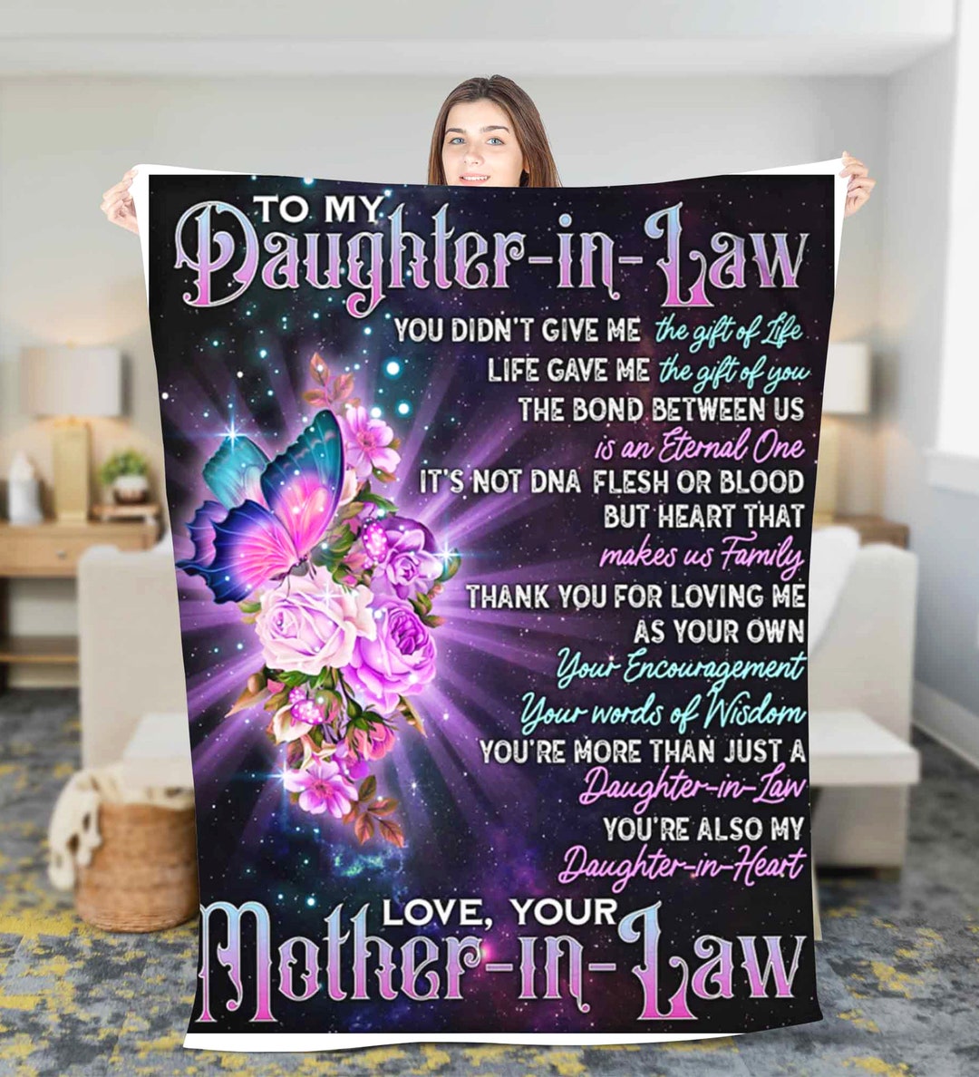 Personalized to My Daughter in Law Flower Fleece Sherpa Blanket