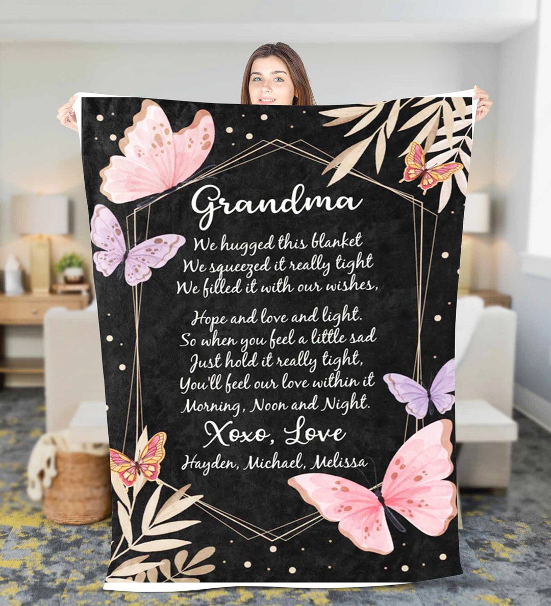 Personalized to Our Grandma Fleece Sherpa Blanket Grandma Birthday Gift