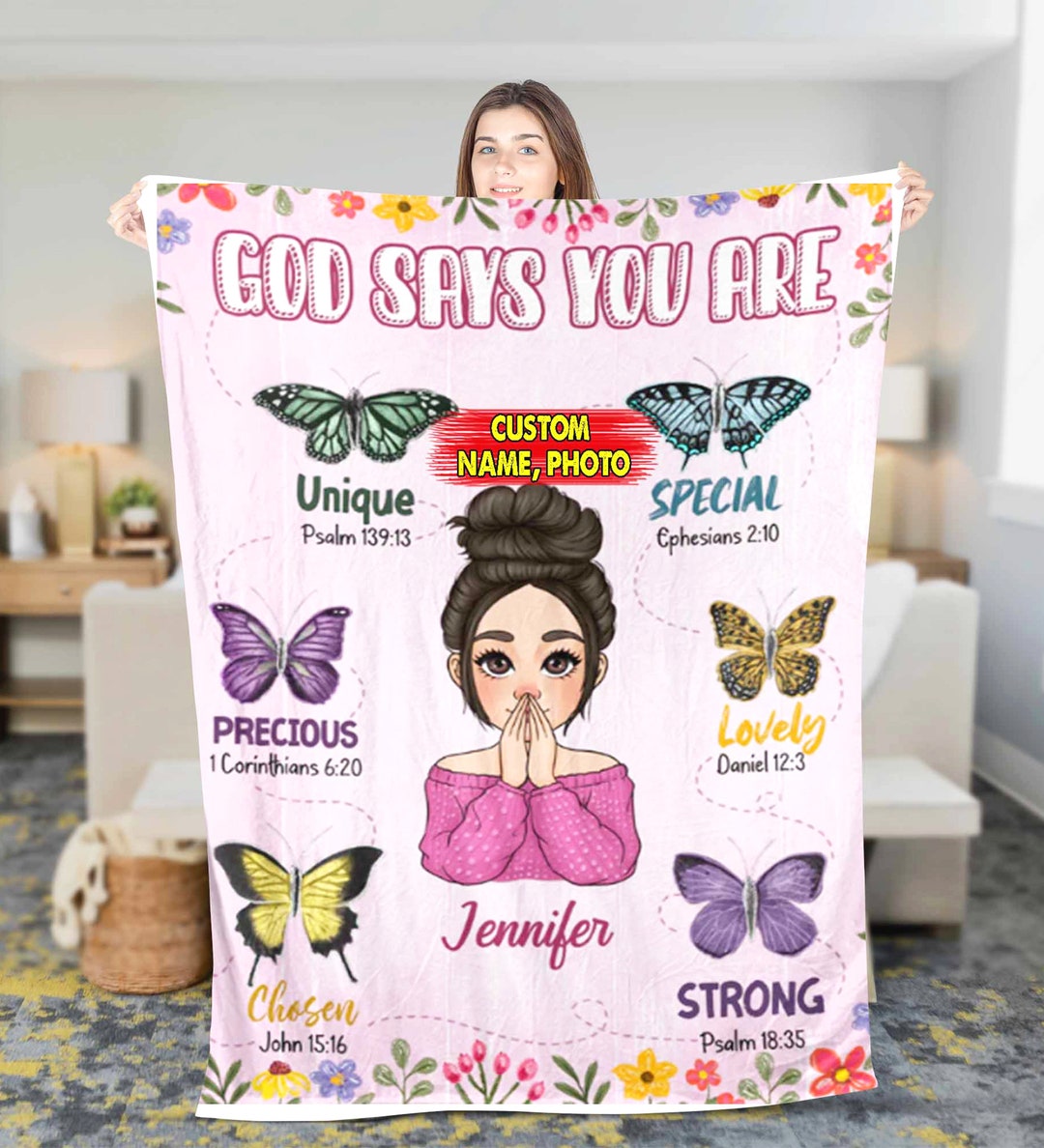 Customized God Says You Are Photo Butterfly Fleece Blanket Prayers ...