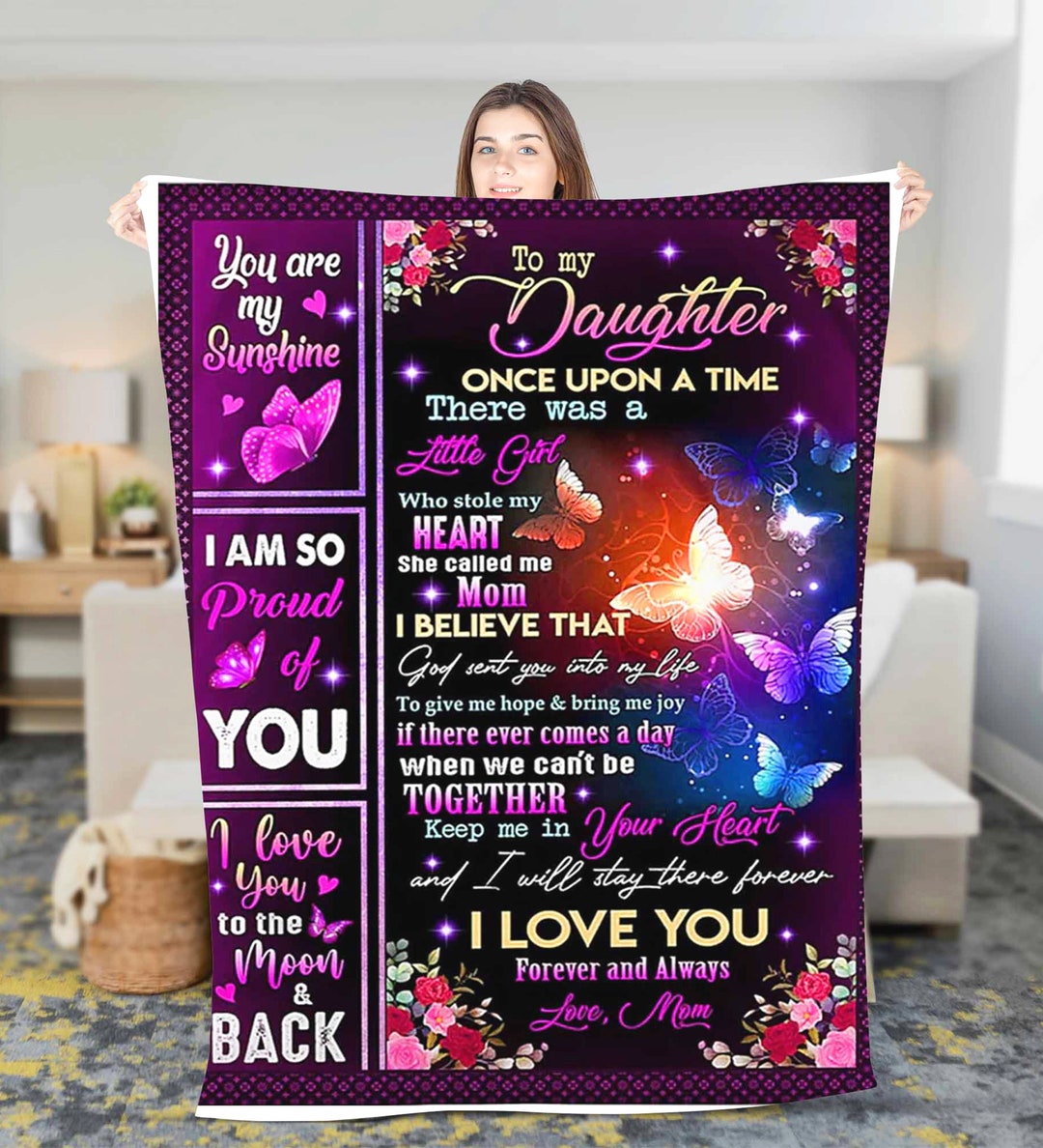 Personalized to My Daughter Fleece Sherpa Blanket Birthday Gift for Daughter Christmas Gift