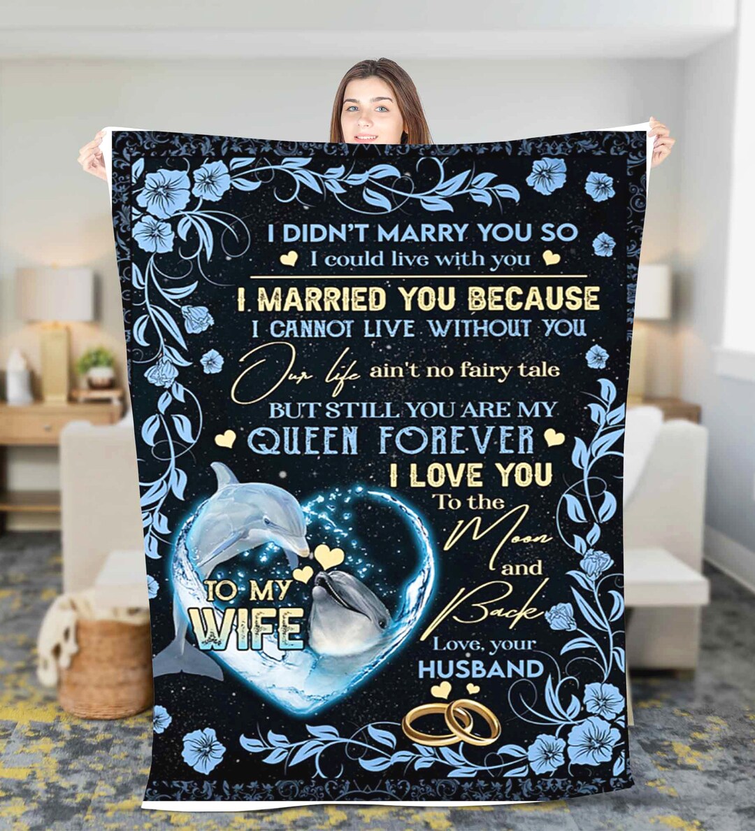 Custom to My Wife Fleece Sherpa Blankets Gifts for Wife, Birthday Gifts