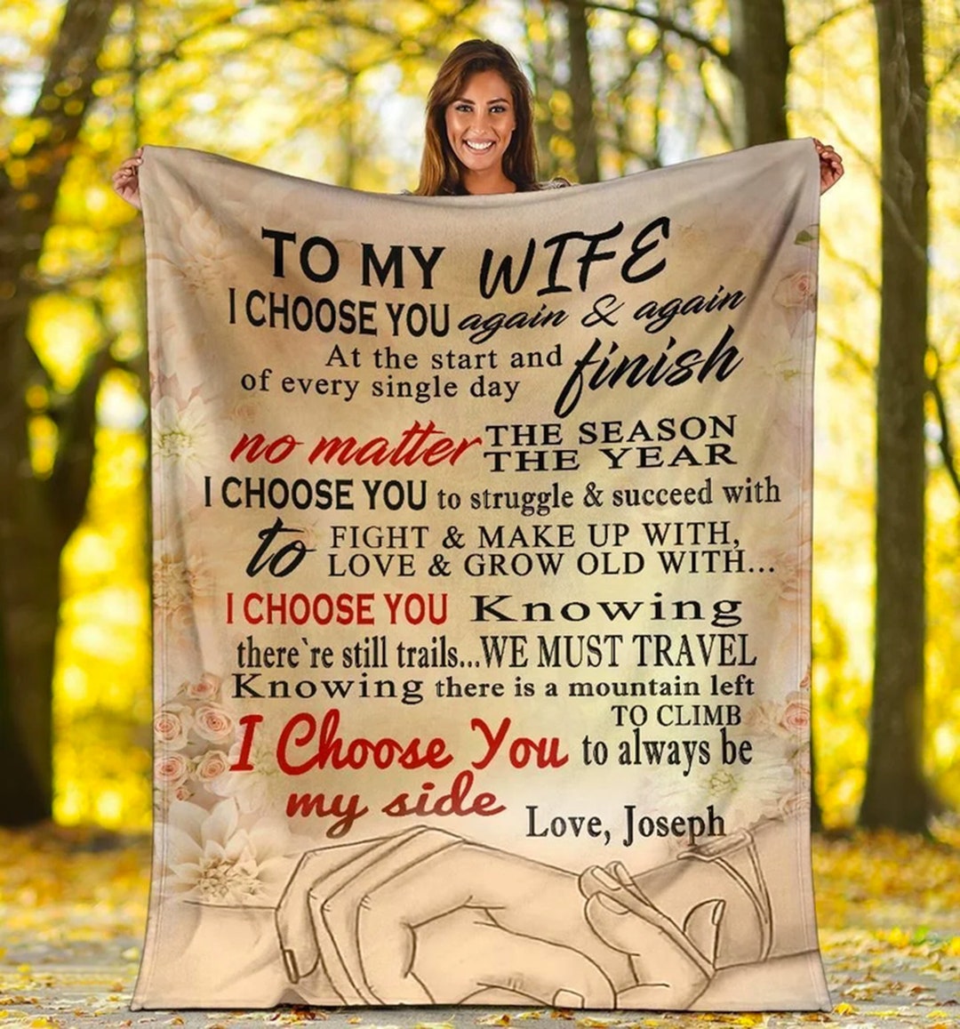 Custom to My Wife Fleece Sherpa Blankets Gifts for Wife, Birthday Gifts Christmas Blanket, Wife