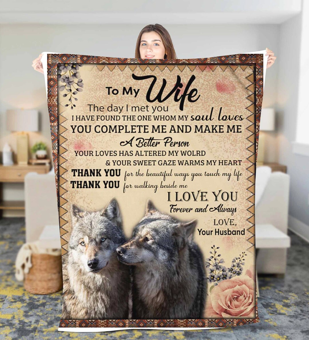 Custom to My Wife Fleece Sherpa Blankets Gifts for Wife, Birthday Gifts