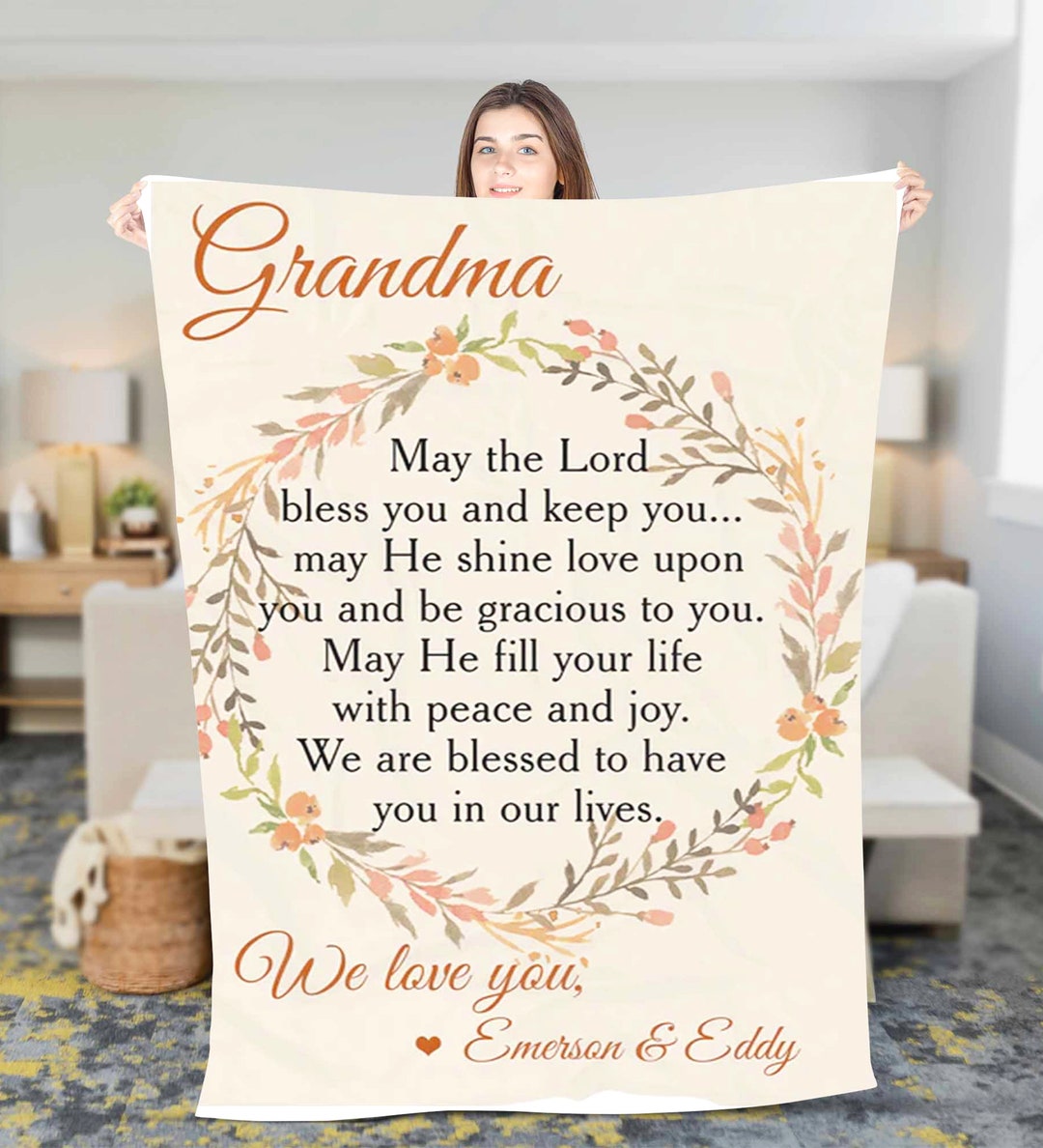 Personalized to Our Grandma Fleece Sherpa Blanket Grandma Birthday Gift