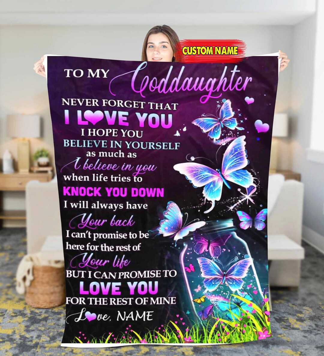 Personalized to My Goddaughter Blanket Butterfly Custom Name Fleece