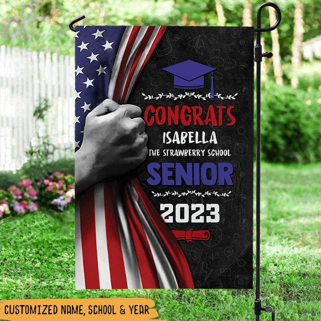Graduation With America Flag Graduations Day Flag Personalized Custom