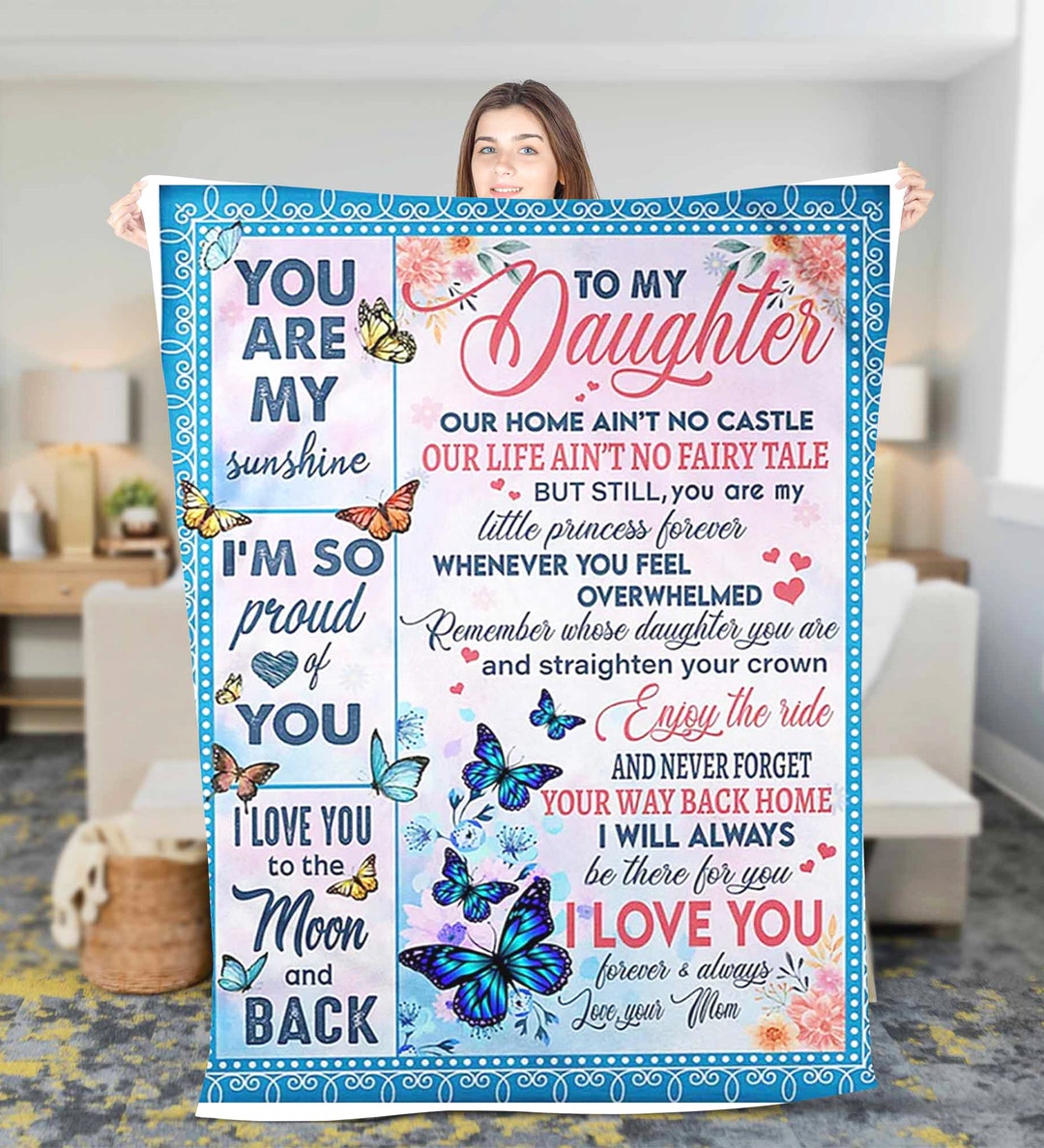 Personalized to My Daughter Fleece Sherpa Blanket Birthday Gift for Daughter Christmas Gift