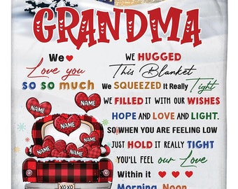 Personalized Grandma Christmas Blanket Truck Heart Snow Custom Name Fleece Blanket Birthday Gifts From Grandkids For Grandma Happy Decor