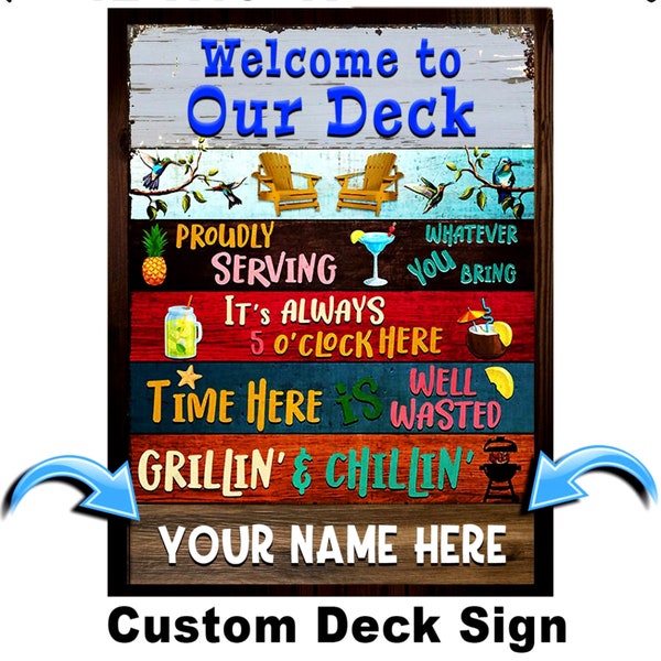 Welcome To Our Backyard Deck Metal Sign Bar & Grill Sign Fire Pit Sign Personalized Outdoor Sign Custom Plaque Personalized Metal Sign Camp