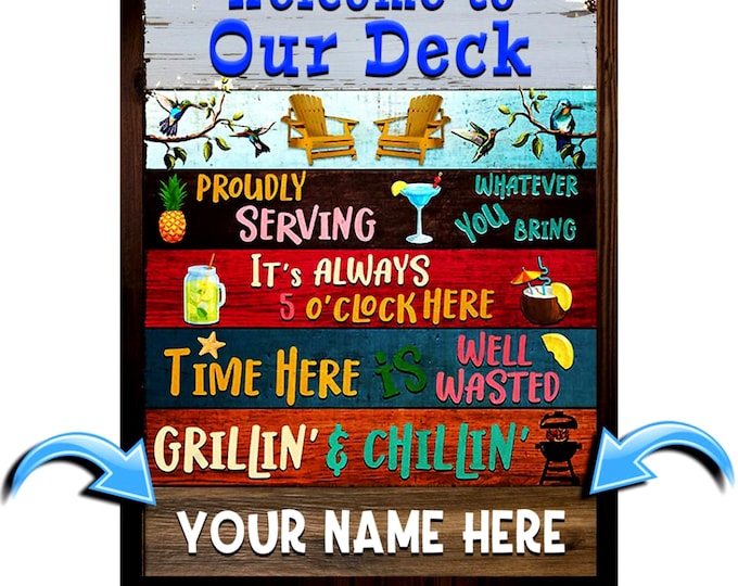 Welcome To Our Backyard Deck Metal Sign Bar & Grill Sign Fire Pit Sign Personalized Outdoor Sign Custom Plaque Personalized Metal Sign Camp