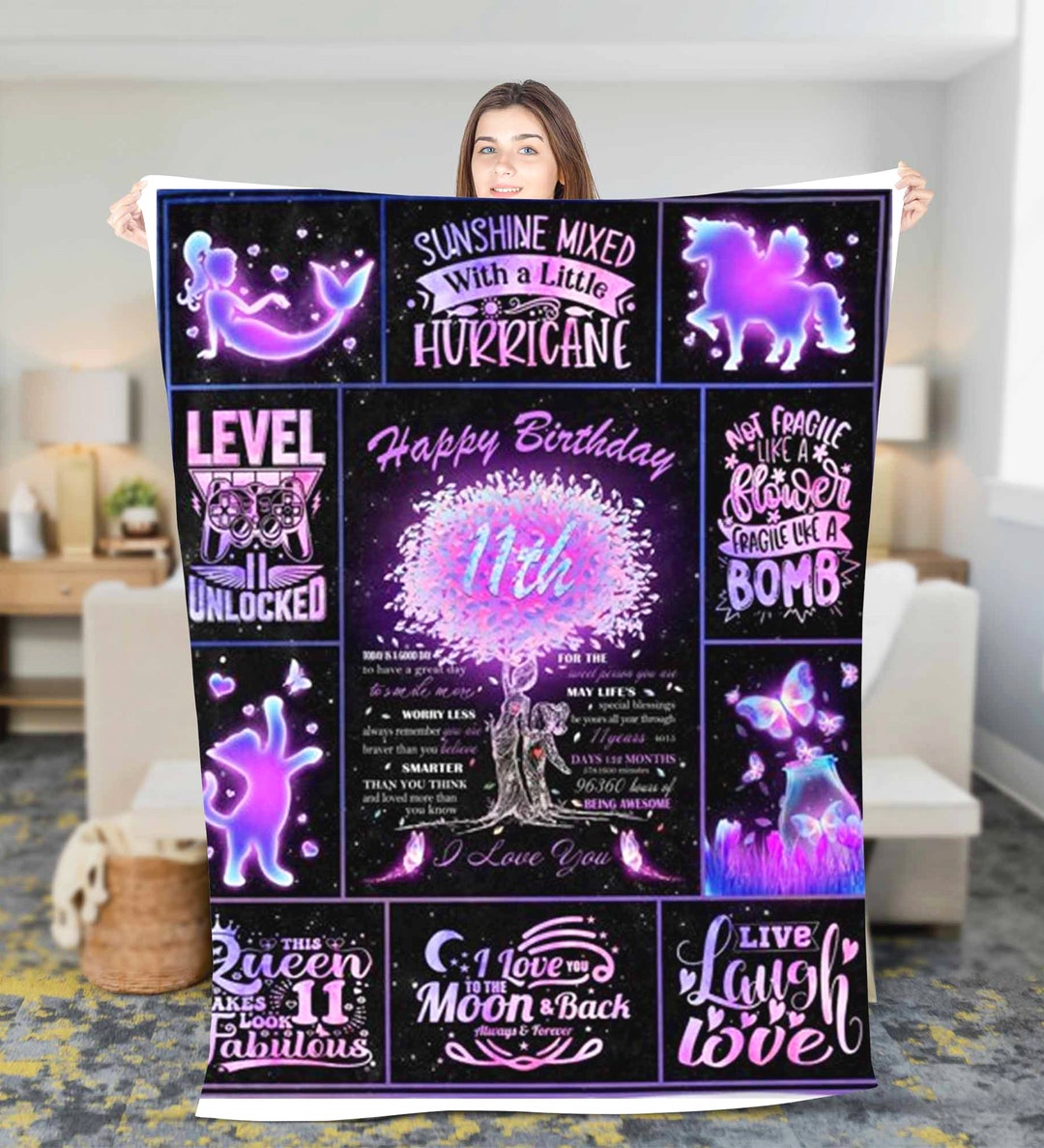 Custom 11 Year Old Girl Birthday Gift Happy 11th Birthday Blanket custom-11-year-old-girl-birthday-gift-happy-11th-birthday-blanket